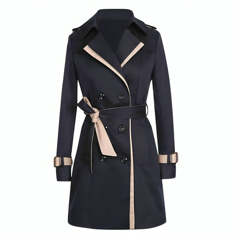 Damen Trenchcoat mit Gürtel - Eleganter Herbstmantel-Schwarz-S-Luzern Mode