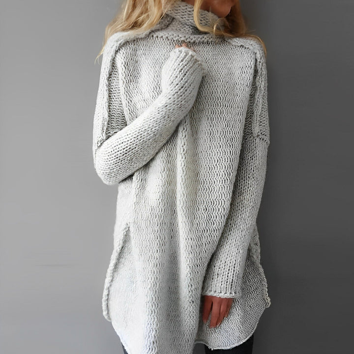 Damen Strickpullover mit Rollkragen - Kuscheliger Oversize Look-Grau-S-Luzern Mode