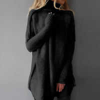 Damen Strickpullover mit Rollkragen - Kuscheliger Oversize Look-Schwarz-S-Luzern Mode