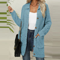 Damen Strickjacke mit Knöpfen - Kuscheliger Cardigan Look-Hellblau-S-Luzern Mode