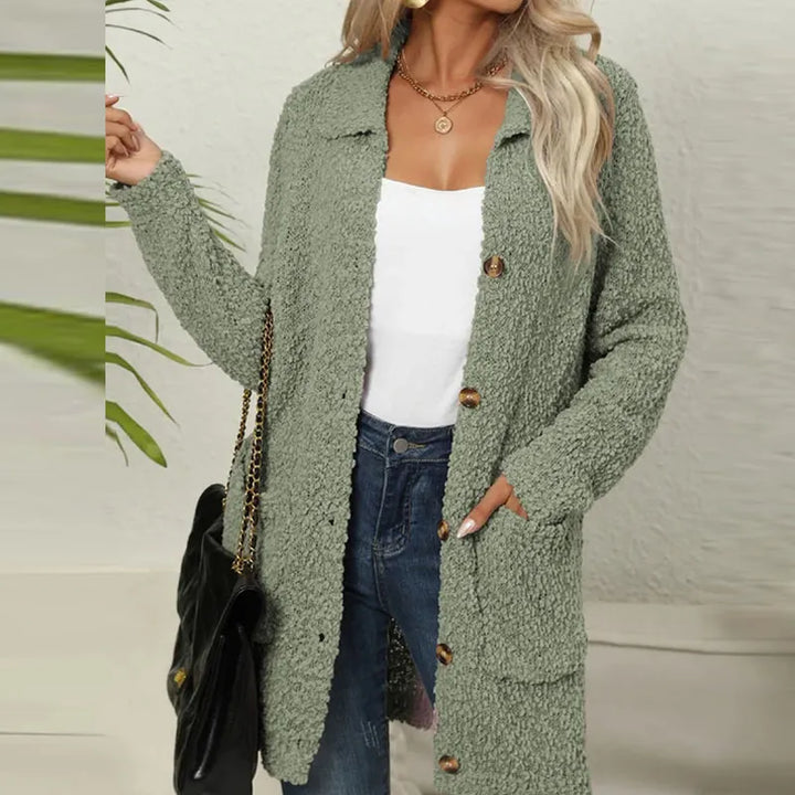 Damen Strickjacke mit Knöpfen - Kuscheliger Cardigan Look-Olivgrün-S-Luzern Mode