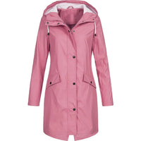 Damen Regenmantel Wasserdicht mit Kapuze und Taschen-Rosa-S-Luzern Mode