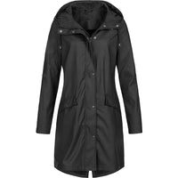 Damen Regenmantel Wasserdicht mit Kapuze und Taschen-Schwarz-S-Luzern Mode