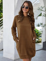 Flanellkleid | Midi-Lang | O-Ausschnitt | Lockere Passvorm | Einfarbig-Braun-S-Luzern Mode