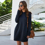 Flanellkleid | Midi-Lang | O-Ausschnitt | Lockere Passvorm | Einfarbig-Dunkelblau-S-Luzern Mode