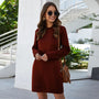 Flanellkleid | Midi-Lang | O-Ausschnitt | Lockere Passvorm | Einfarbig-Rot-S-Luzern Mode