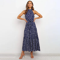 Ärmelloses Maxikleid mit Punkten für Damen - Elegant-Blau-S-Luzern Mode