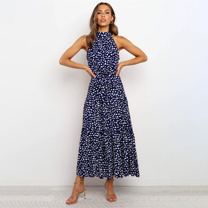 Ärmelloses Maxikleid mit Punkten für Damen - Elegant-Blau-S-Luzern Mode