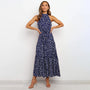 Ärmelloses Maxikleid mit Punkten für Damen - Elegant-Blau-S-Luzern Mode