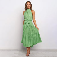 Ärmelloses Maxikleid mit Punkten für Damen - Elegant-Grün-S-Luzern Mode