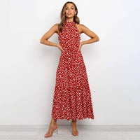 Ärmelloses Maxikleid mit Punkten für Damen - Elegant-Rot-S-Luzern Mode