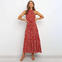 Ärmelloses Maxikleid mit Punkten für Damen - Elegant-Rot-S-Luzern Mode