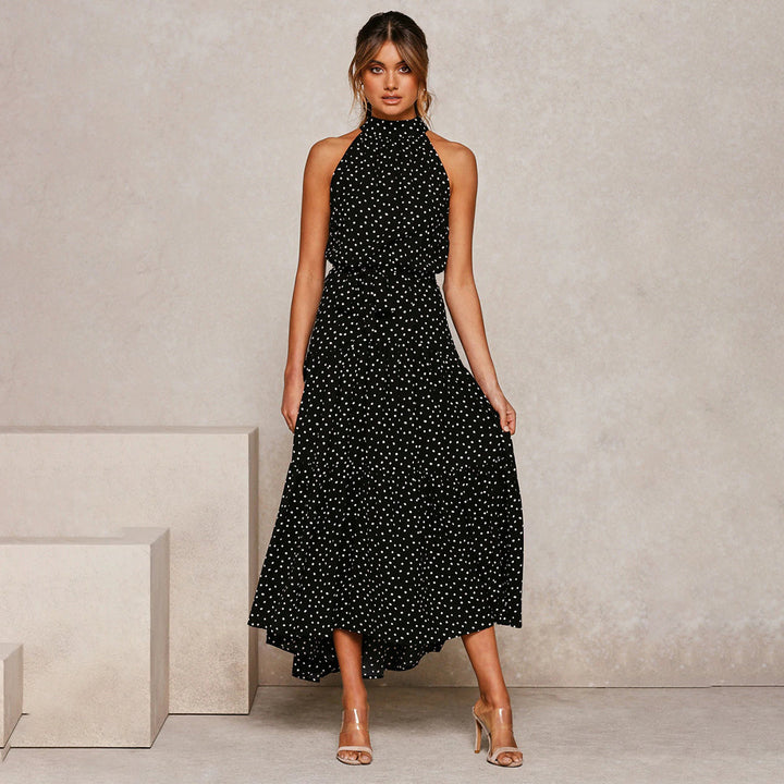 Ärmelloses Maxikleid mit Punkten für Damen - Elegant-Schwarz-S-Luzern Mode