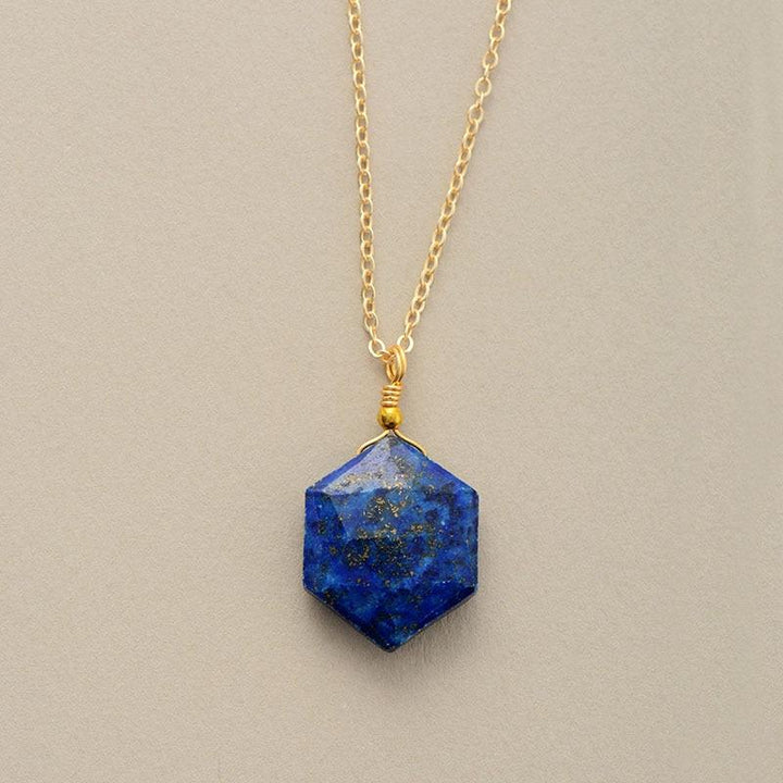 Halskette mit Anhänger | Hexagon Lapis Lazuli Stilvoll Handgefertigt-Luzern Mode