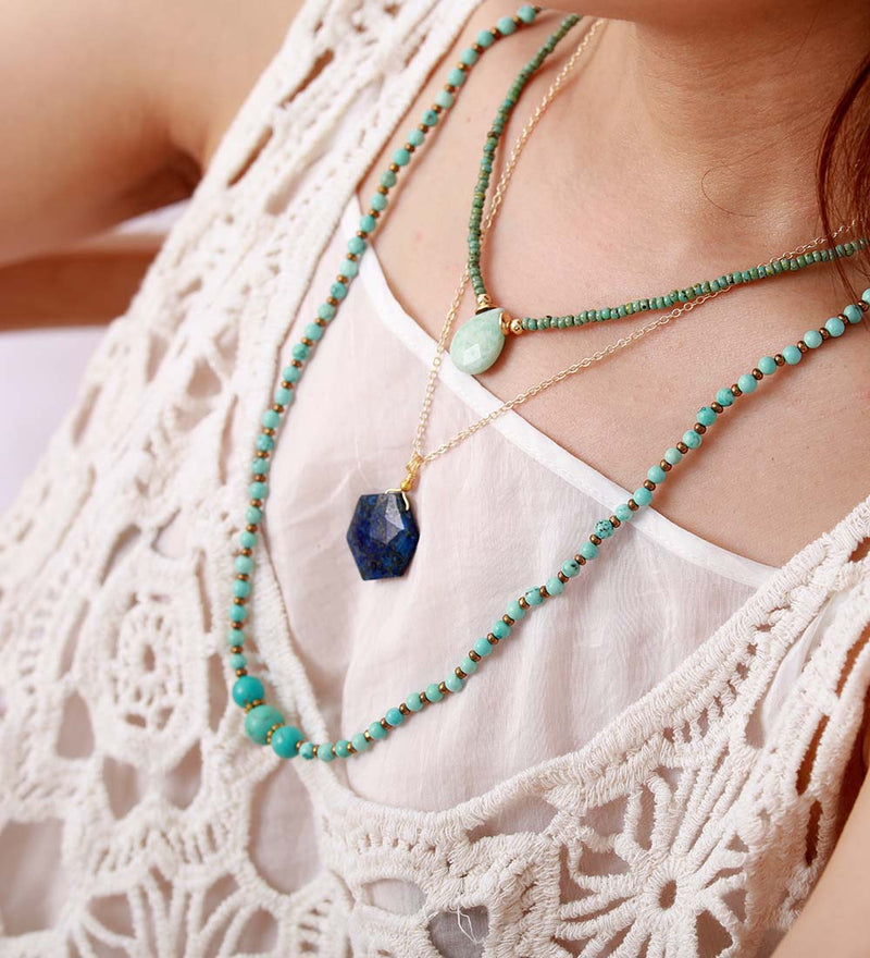 Halskette mit Anhänger | Hexagon Lapis Lazuli Stilvoll Handgefertigt-Luzern Mode