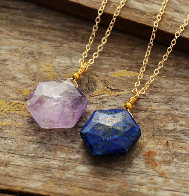 Halskette mit Anhänger | Hexagon Lapis Lazuli Stilvoll Handgefertigt-Luzern Mode