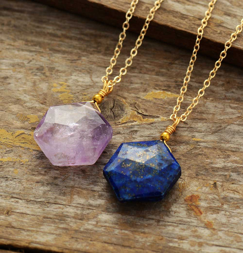 Halskette mit Anhänger | Hexagon Lapis Lazuli Stilvoll Handgefertigt-Luzern Mode
