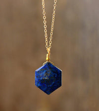 Halskette mit Anhänger | Hexagon Lapis Lazuli Stilvoll Handgefertigt-Luzern Mode