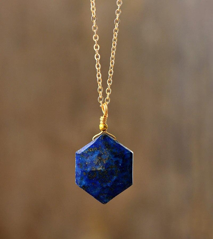 Halskette mit Anhänger | Hexagon Lapis Lazuli Stilvoll Handgefertigt-Luzern Mode