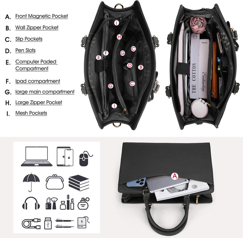 Wasserdichte Laptop-Tasche aus PU-Leder mit multifunktionalem Design für Damen