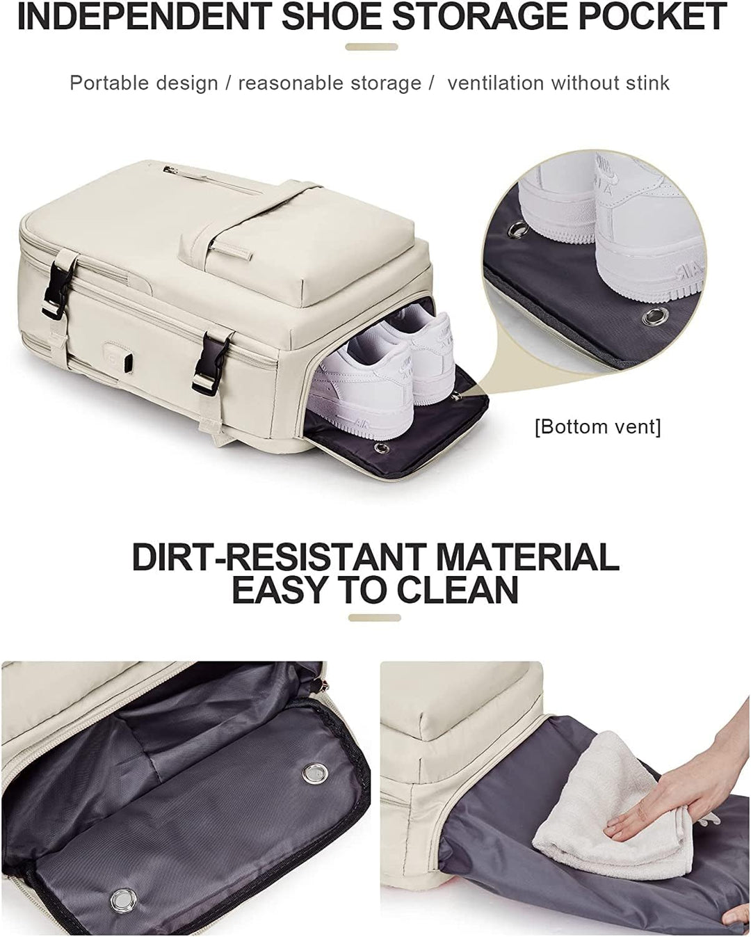 Wasserdichter Reiserucksack mit Schuhfach und USB-Anschluss – Geeignet für 14"-Laptop