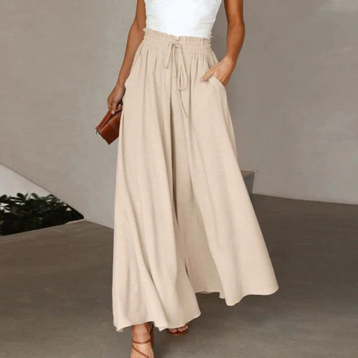Elegante Damenhose mit Rüschenbund - Bequeme Passform-Beige-S-Luzern Mode