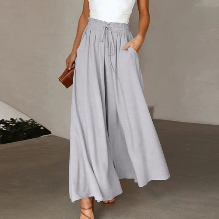 Elegante Damenhose mit Rüschenbund - Bequeme Passform-Grau-S-Luzern Mode