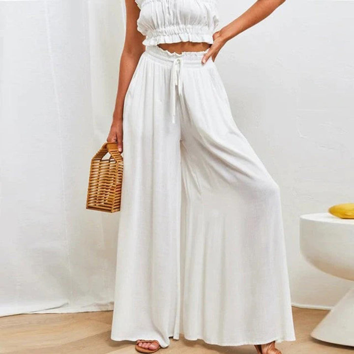 Elegante Damenhose mit Rüschenbund - Bequeme Passform-Weiß-S-Luzern Mode