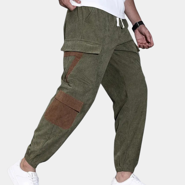 Herren Cargo Jogginghose mit Taschen und Nummerndesign-Grün-XS-Luzern Mode