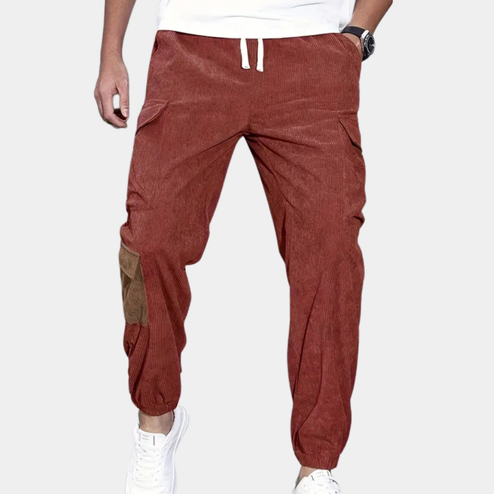 Herren Cargo Jogginghose mit Taschen und Nummerndesign-Rot-XS-Luzern Mode