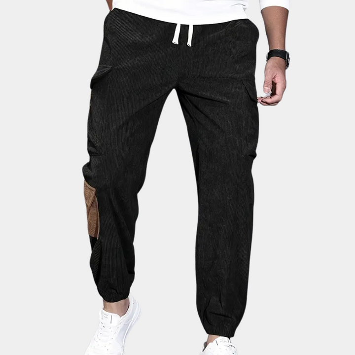 Herren Cargo Jogginghose mit Taschen und Nummerndesign-Schwarz-XS-Luzern Mode