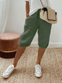 Damen Caprihose | Leinen | Locker sitzend | Kordelzug | Einfarbig | Taschen-Grün-S-Luzern Mode