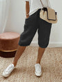 Damen Caprihose | Leinen | Locker sitzend | Kordelzug | Einfarbig | Taschen-Schwarz-S-Luzern Mode