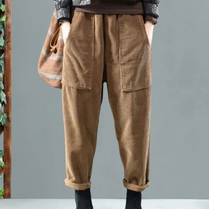 Damen Baggy Jeans mit Elastischem Bund und Taschen-Khaki-XS-Luzern Mode