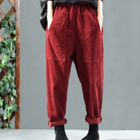 Damen Baggy Jeans mit Elastischem Bund und Taschen-Rot-XS-Luzern Mode