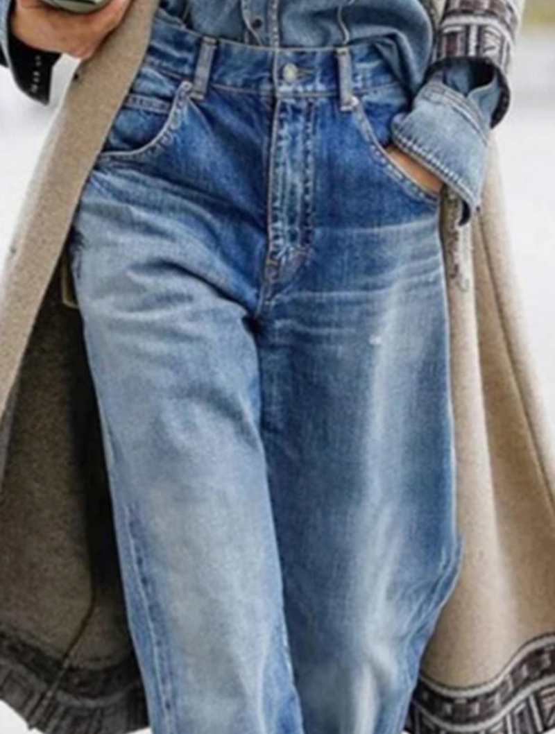 Damen Jeans mit Hohem Bund und Bequemer Passform-Luzern Mode