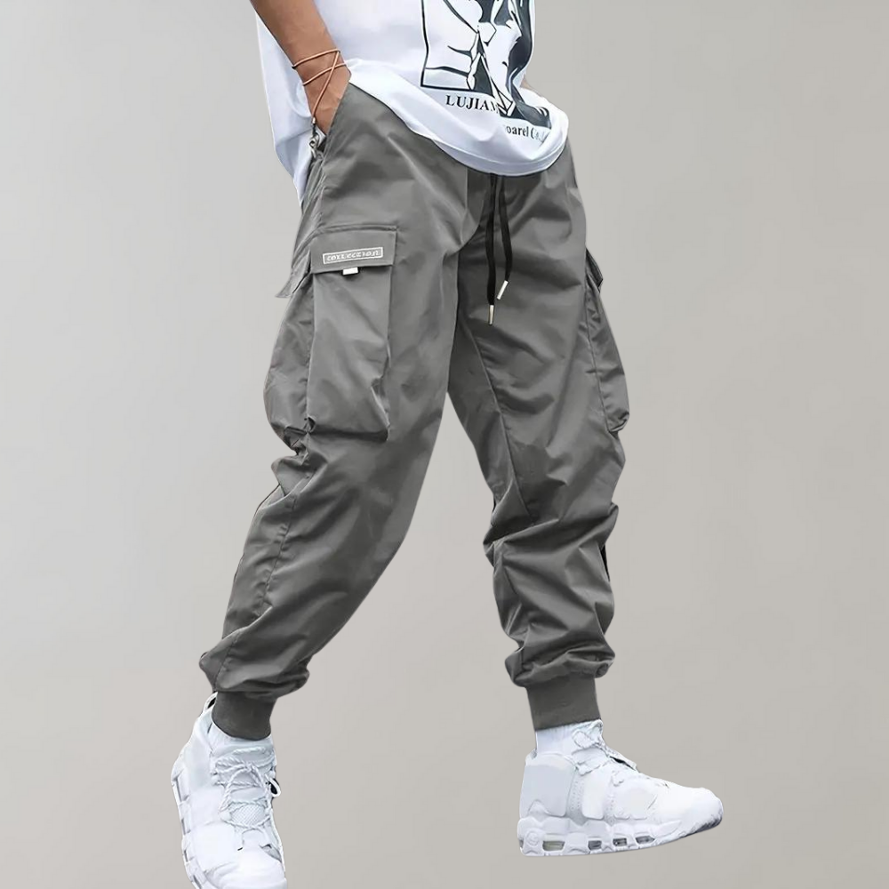 Herren Cargo Jogginghose mit Taschen und Kordelzug-Grau-S-Luzern Mode