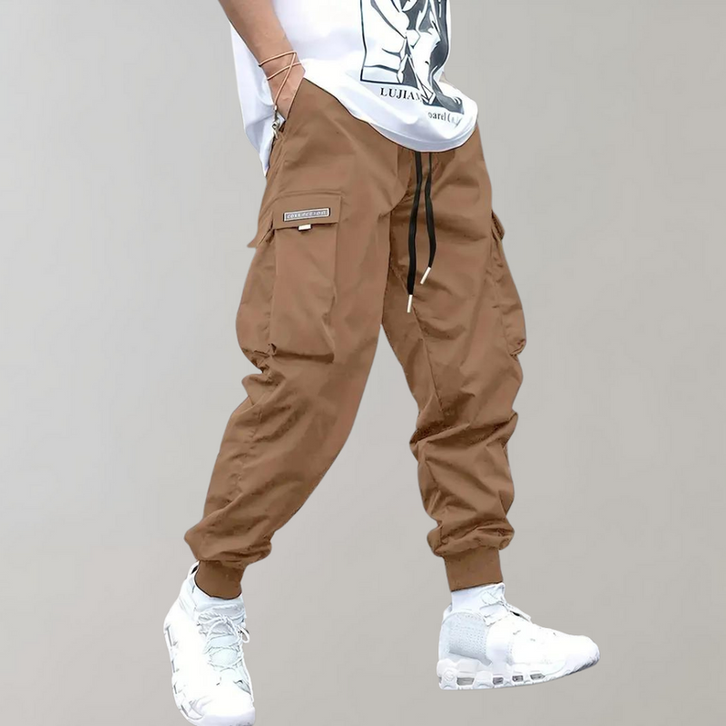 Herren Cargo Jogginghose mit Taschen und Kordelzug-Khaki-S-Luzern Mode