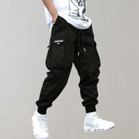 Herren Cargo Jogginghose mit Taschen und Kordelzug-Schwarz-S-Luzern Mode