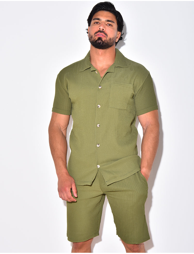 Herren Somerset | Kurze Hose | T-Shirt | Einfarbig | Lockere Passform | Kragen-Grün-S-Luzern Mode