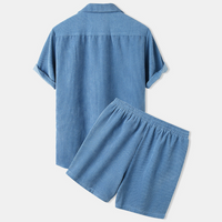 Herren Somerset | Kurze Hose | T-Shirt | Einfarbig | Lockere Passform | Kragen-Himmelblau-S-Luzern Mode