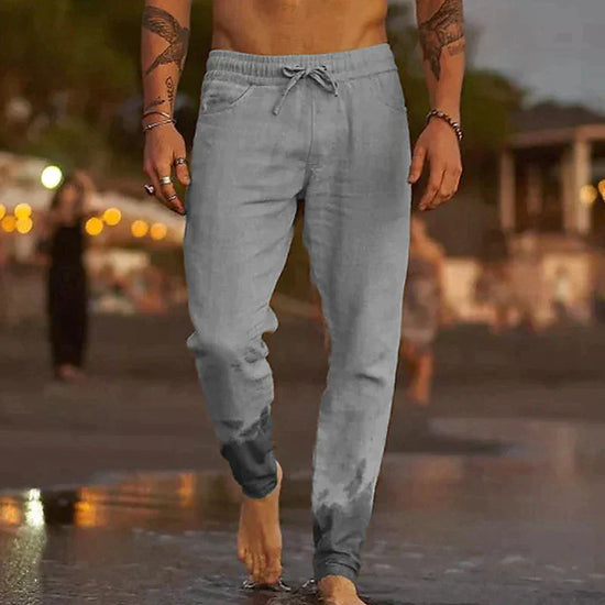 Lange Herren Leinenhose | Einfarbig | Locker sitzend | Kordelzug | Luftig-Grau-S-Luzern Mode