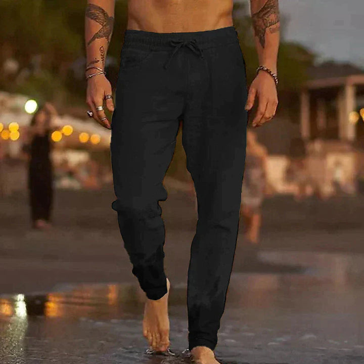 Lange Herren Leinenhose | Einfarbig | Locker sitzend | Kordelzug | Luftig-Schwarz-S-Luzern Mode