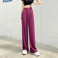 Lange Damenhose | Locker sitzend | Hohe Taille | Uni | Knopf | Stretch-Fuchsie-XS-Luzern Mode