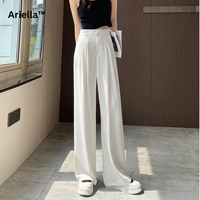 Lange Damenhose | Locker sitzend | Hohe Taille | Uni | Knopf | Stretch-Weiß-XS-Luzern Mode