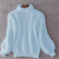 Damen Pullover aus Angora Wolle mit Ballonärmeln-Blau-S-Luzern Mode