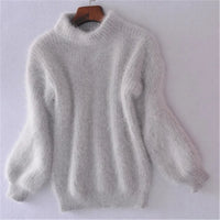 Damen Pullover aus Angora Wolle mit Ballonärmeln-Grau-S-Luzern Mode