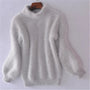 Damen Pullover aus Angora Wolle mit Ballonärmeln-Grau-S-Luzern Mode