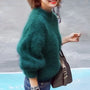Damen Pullover aus Angora Wolle mit Ballonärmeln-Grün-S-Luzern Mode