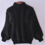 Damen Pullover aus Angora Wolle mit Ballonärmeln-Schwarz-S-Luzern Mode